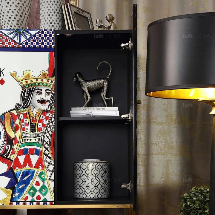 Eclectic wood storage cabinet royaldeal king in close up details.