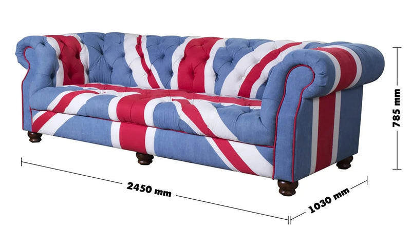 Vintage Fabric Chesterfield 3 Seater Sofa UNION JACK Size Chart