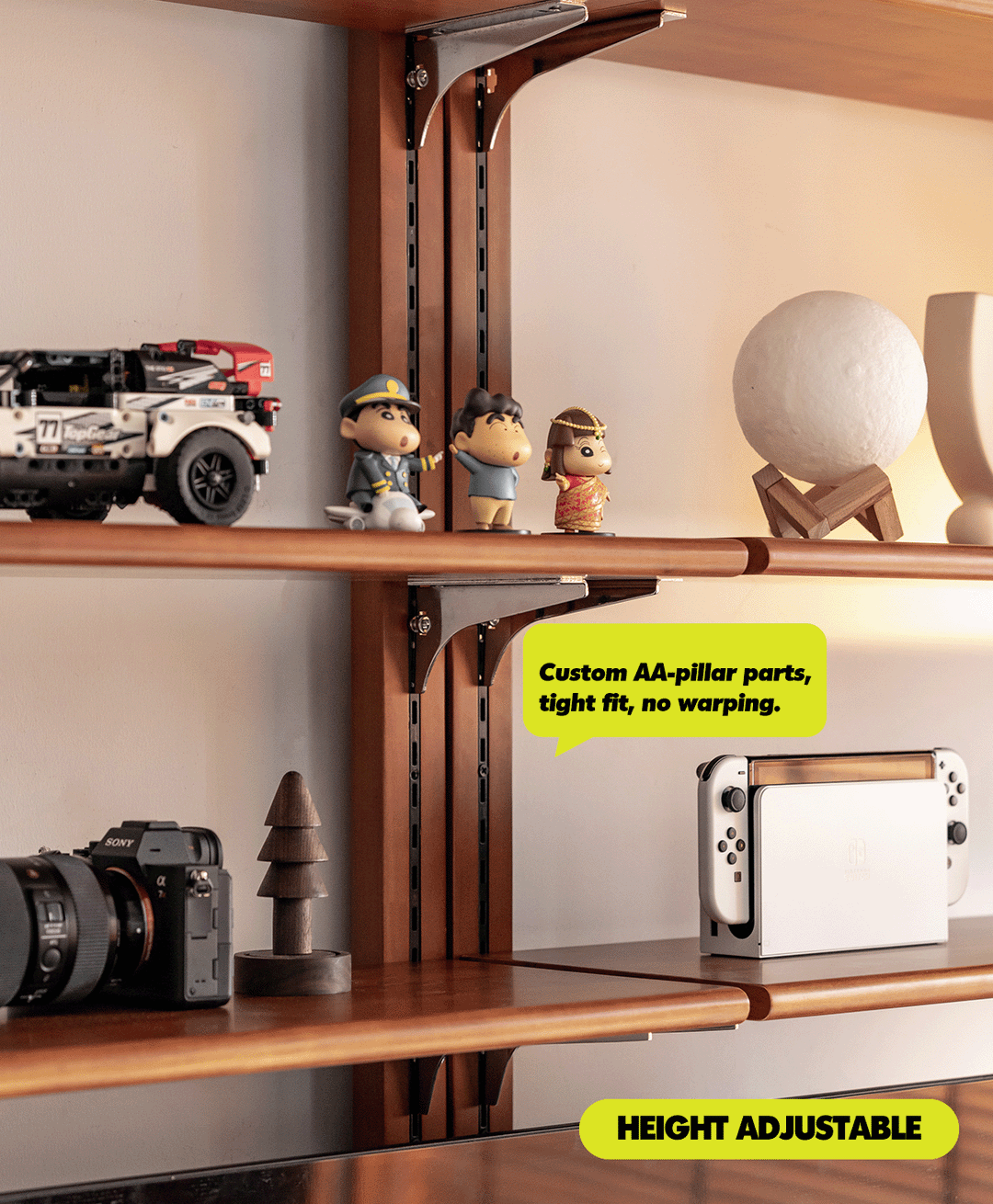 Vintage boxwood modular hanging wall shelf system muse material variants.