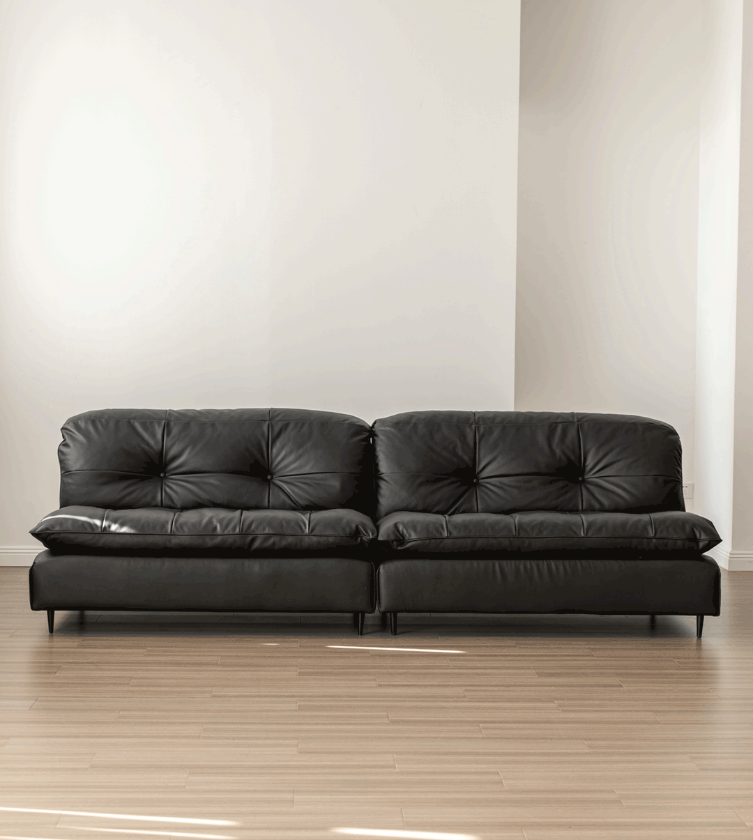 Vintage genuine leather 4 seater sofa riga in details.
