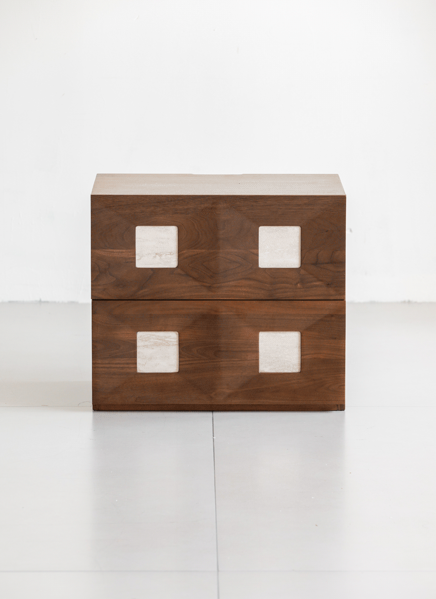 Japandi walnut wood modular cabinet solo in details.