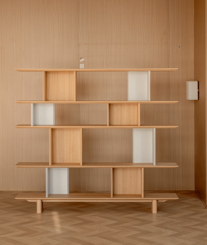 Minimalist oak wood veneer shelf berg environmental situation.