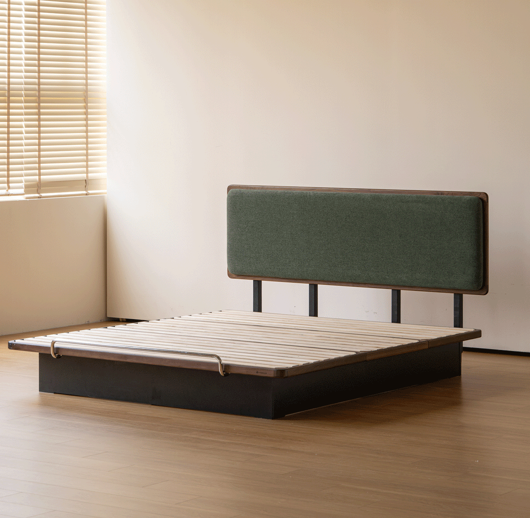 Bauhaus walnut wood storage bed film environmental situation.