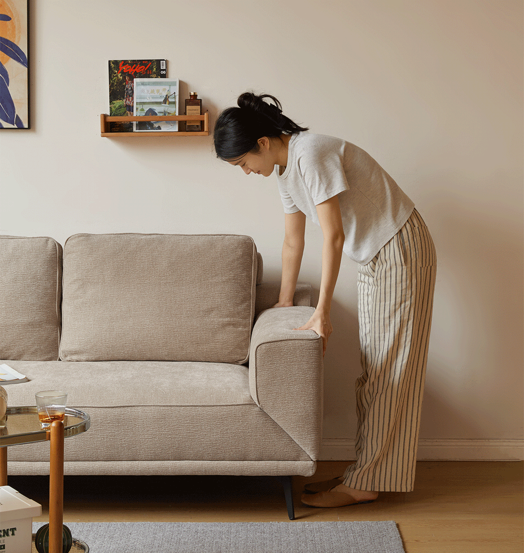 Modern chenille velvet fabric 2 seater sofa bed unfold in real life style.