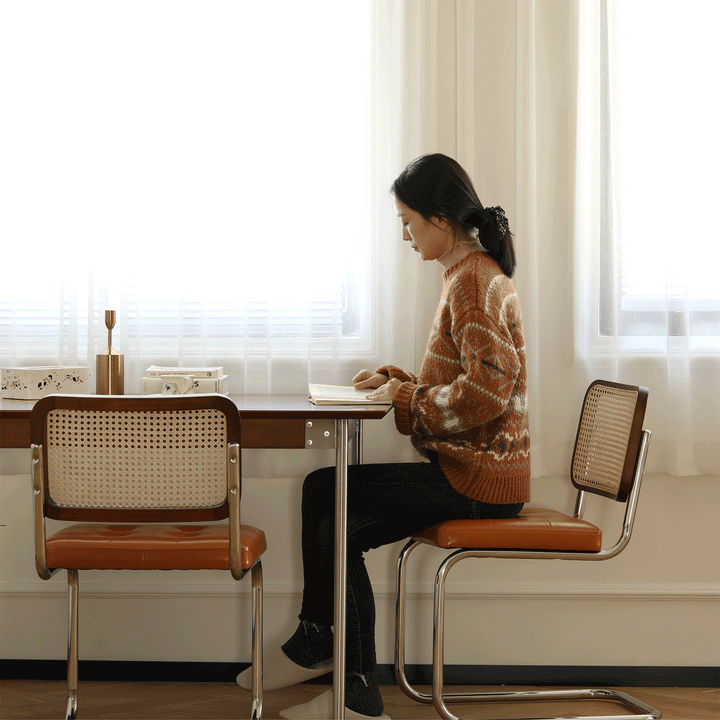 Vintage Rattan PU Leather Dining Chair HOH XIL