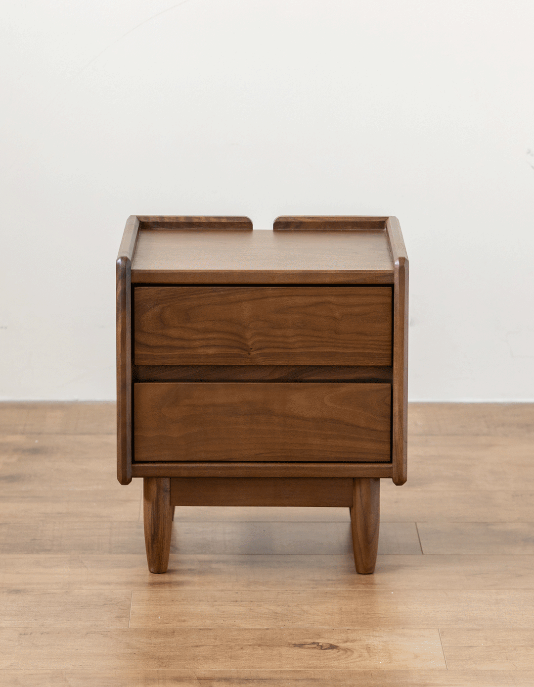 Japandi walnut wood side table vista color swatches.