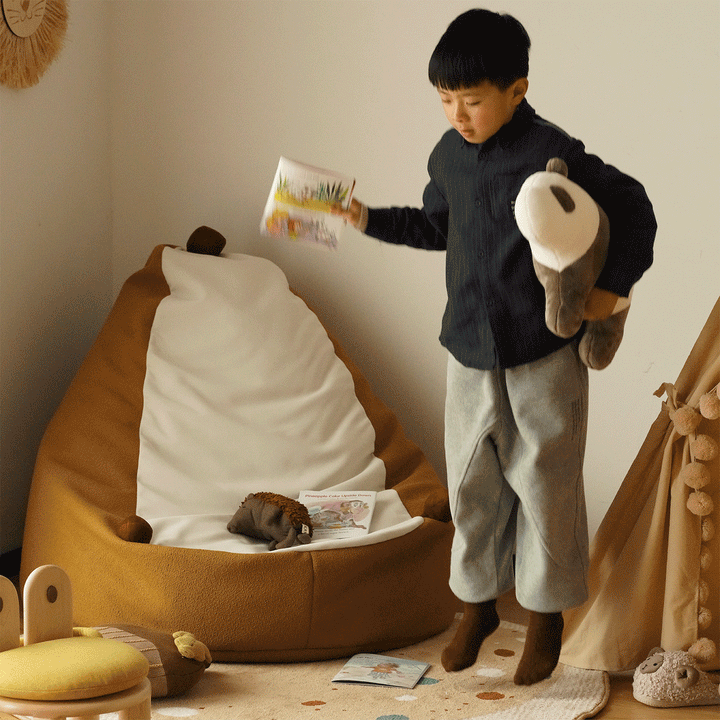 Scandinavian Boucle Fabric Bean Bag 1 Seater Sofa HEDGEHOG