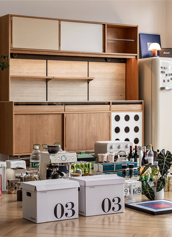 Scandinavian Cherry Wood Sintered Stone Storage Side Cabinet TIMELESS