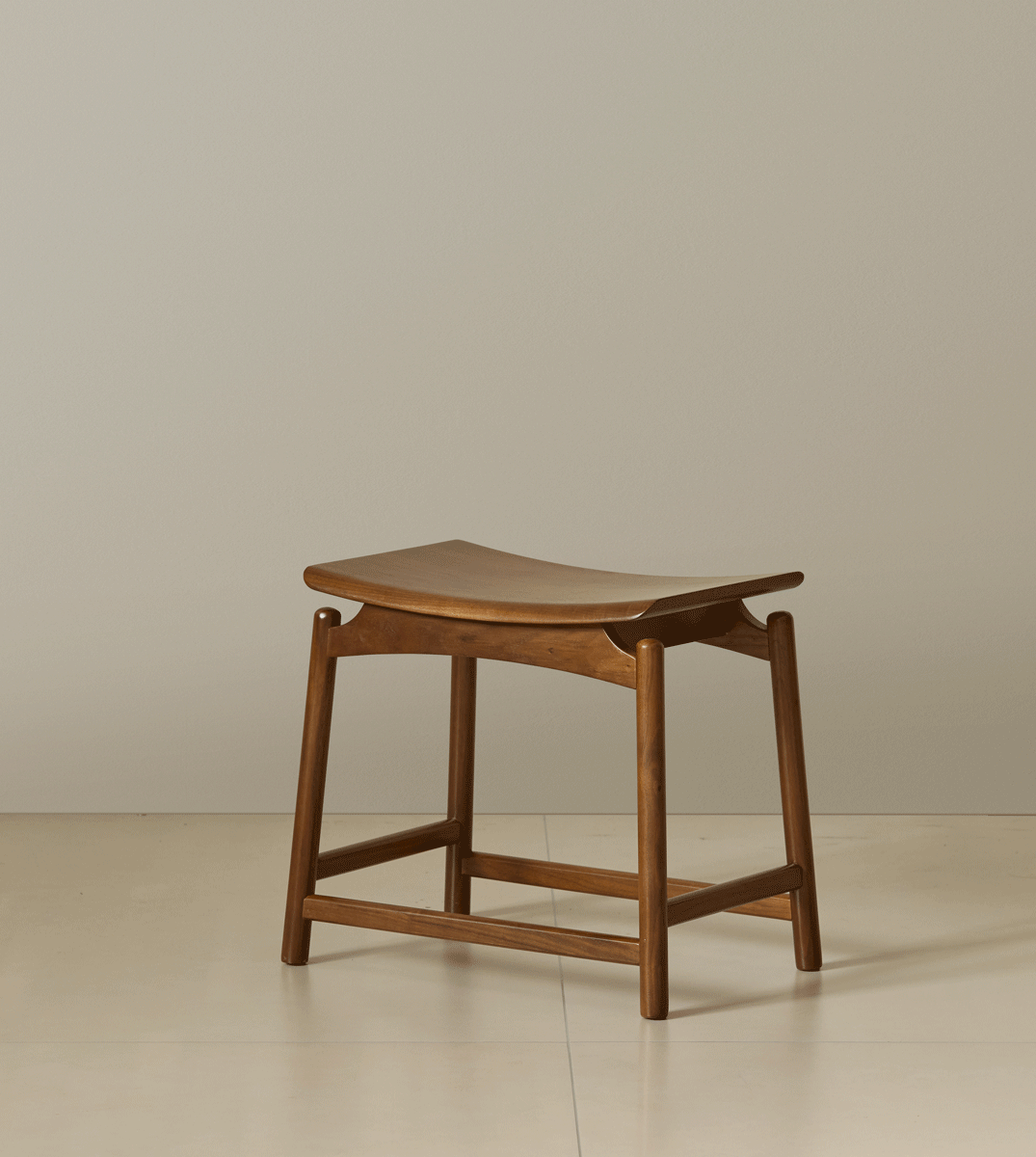 Vintage walnut wood stool arcus color swatches.