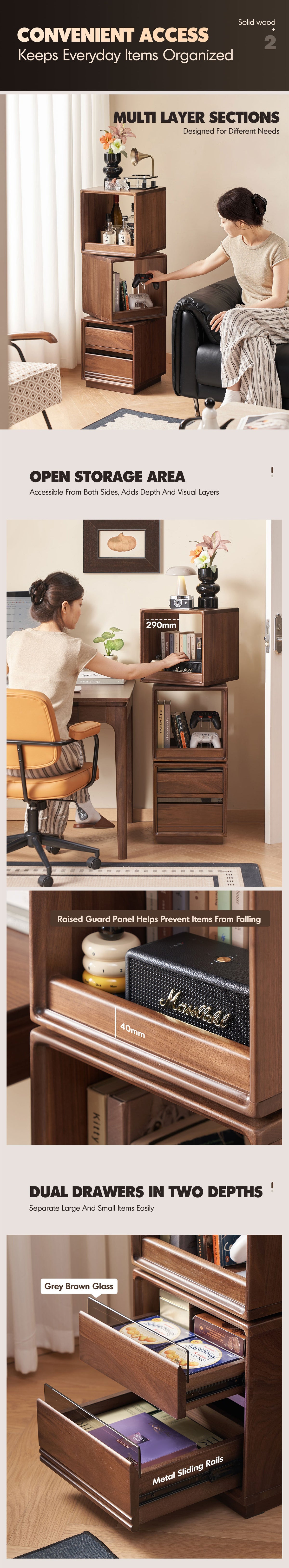 more product details and feature of Japandi Walnut Wood Swivel Side Cabinet MONASH