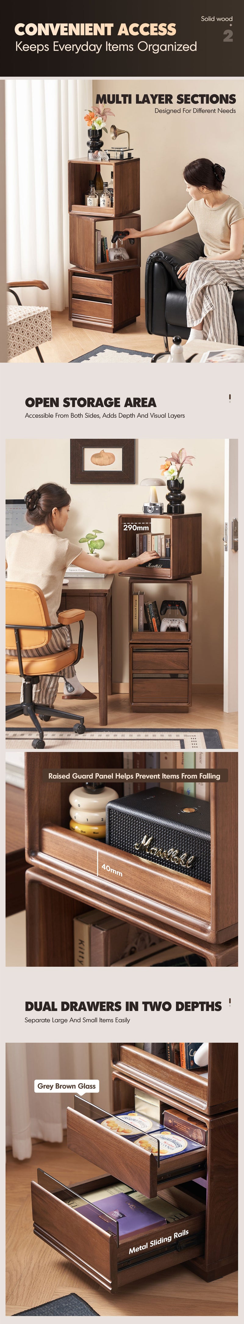 more product details and feature of Japandi Walnut Wood Swivel Side Cabinet MONASH