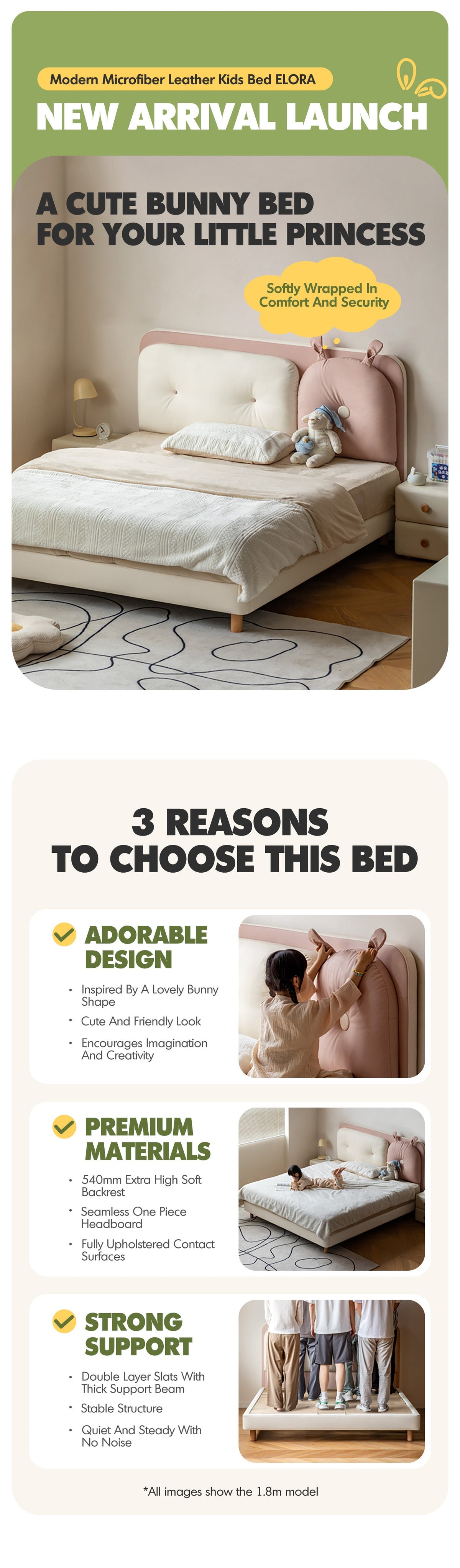 more product details and feature of Modern Microfiber Leather Kids Bed ELORA