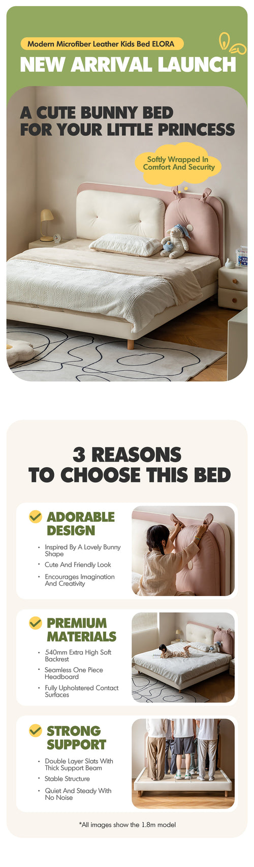 Cream Microfiber Leather Kids Bed ELORA Good to Know Preview-1