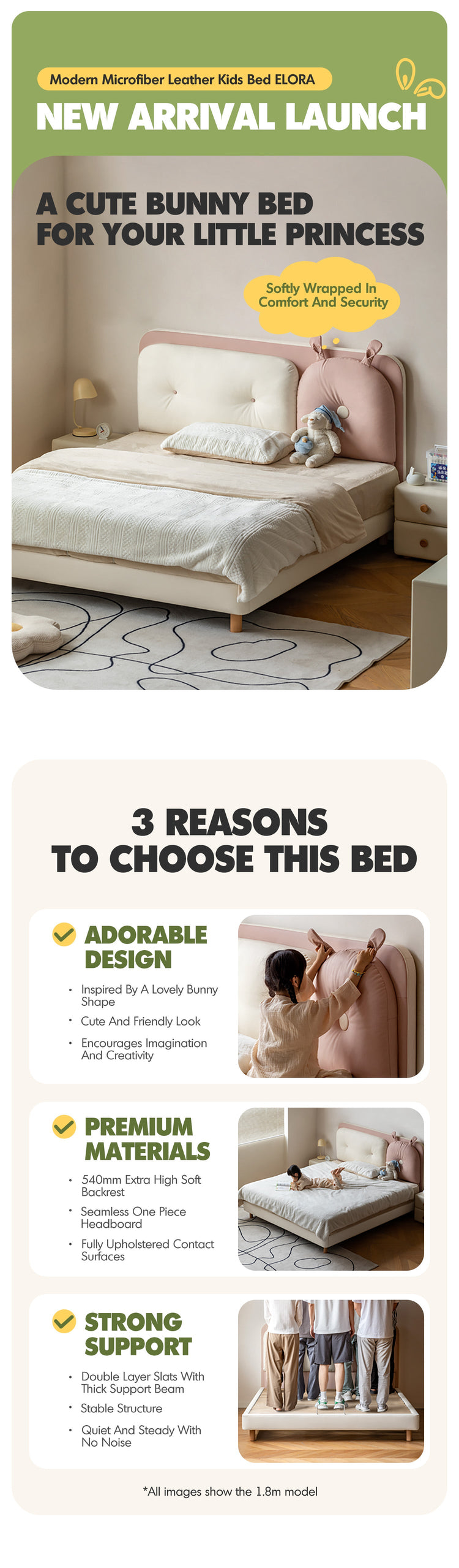 Cream Microfiber Leather Kids Bed ELORA Good to Know Preview-1