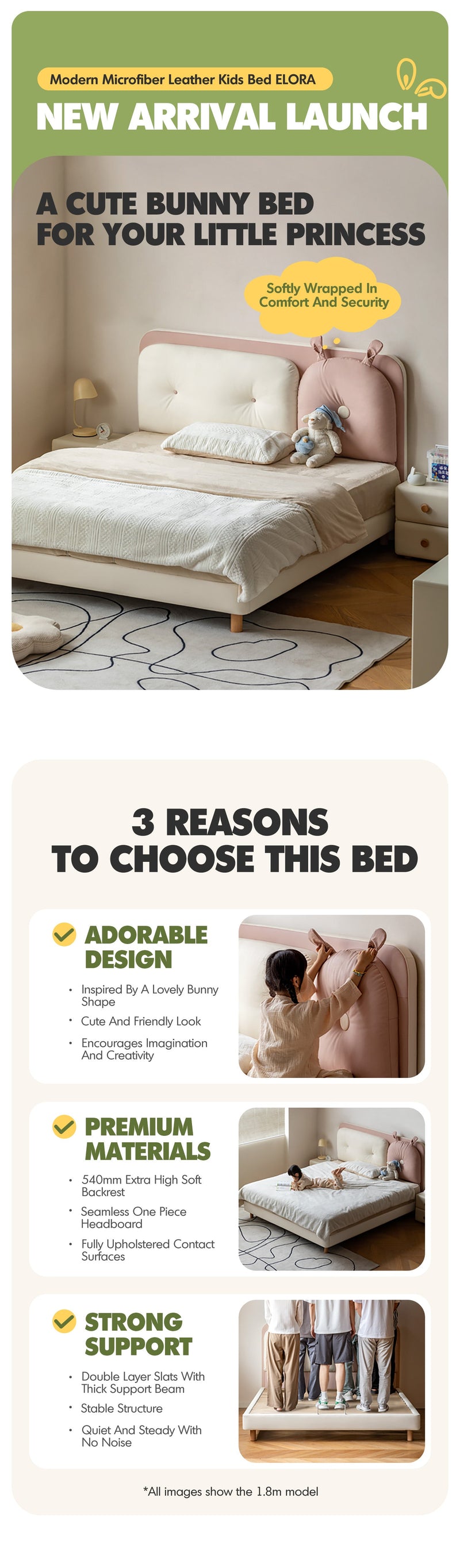 more product details and feature of Modern Microfiber Leather Kids Bed ELORA