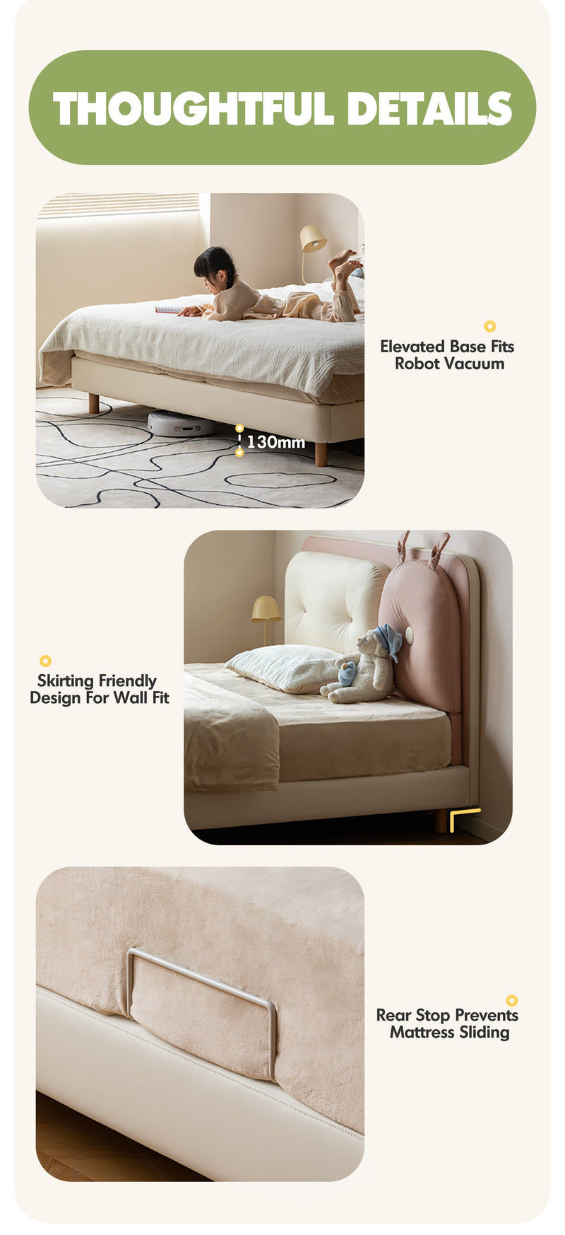 more product details and feature of Modern Microfiber Leather Kids Bed ELORA
