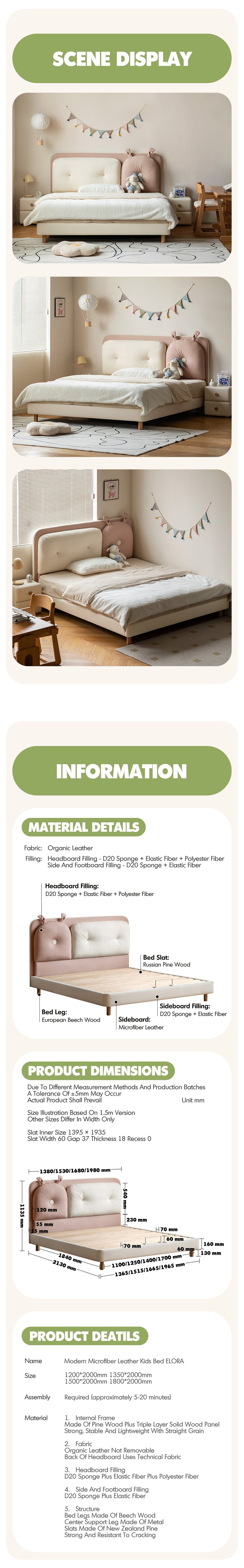 more product details and feature of Modern Microfiber Leather Kids Bed ELORA