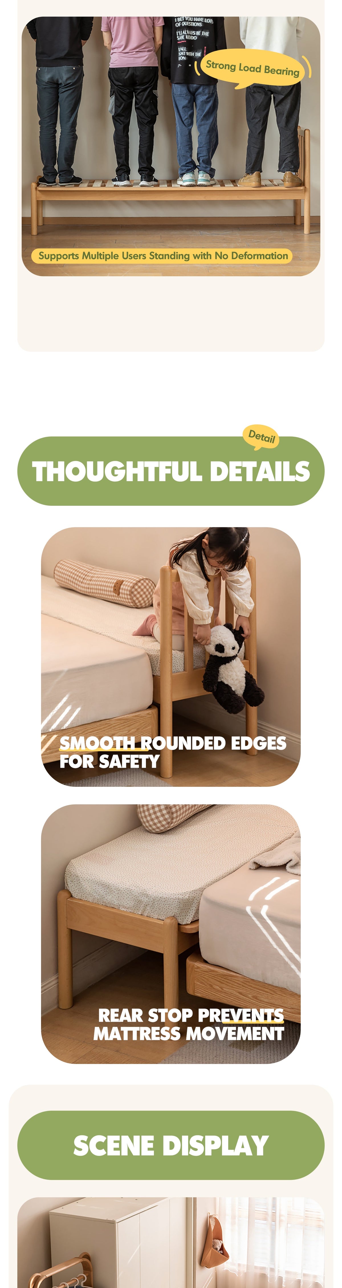 more product details and feature of Scandinavian Beech Wood Height Adjustable Kids Sidecar Bed With Mattress ANCHOR