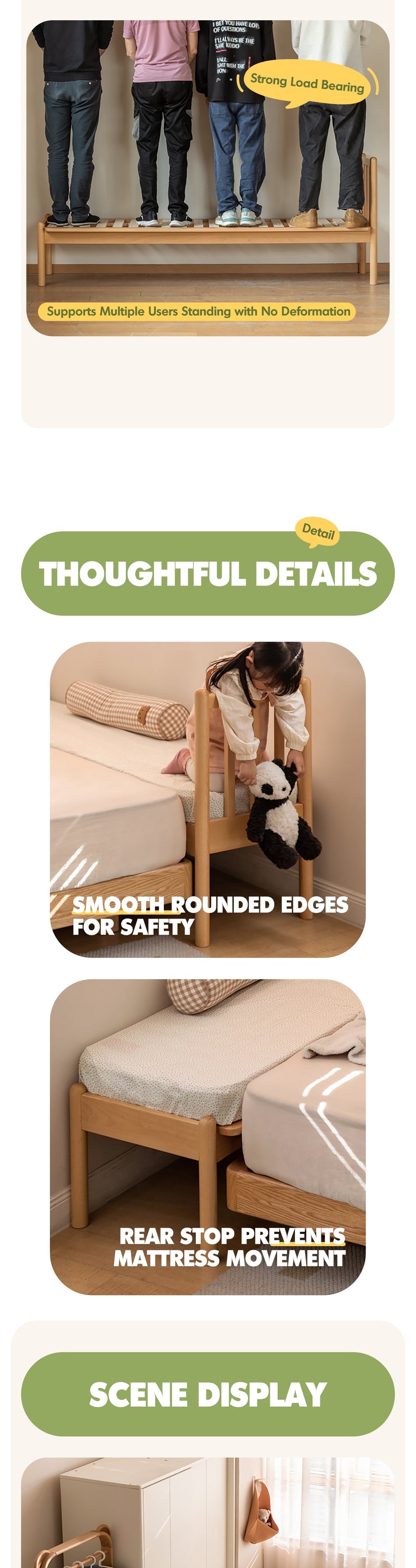 more product details and feature of Scandinavian Beech Wood Height Adjustable Kids Sidecar Bed With Mattress ANCHOR