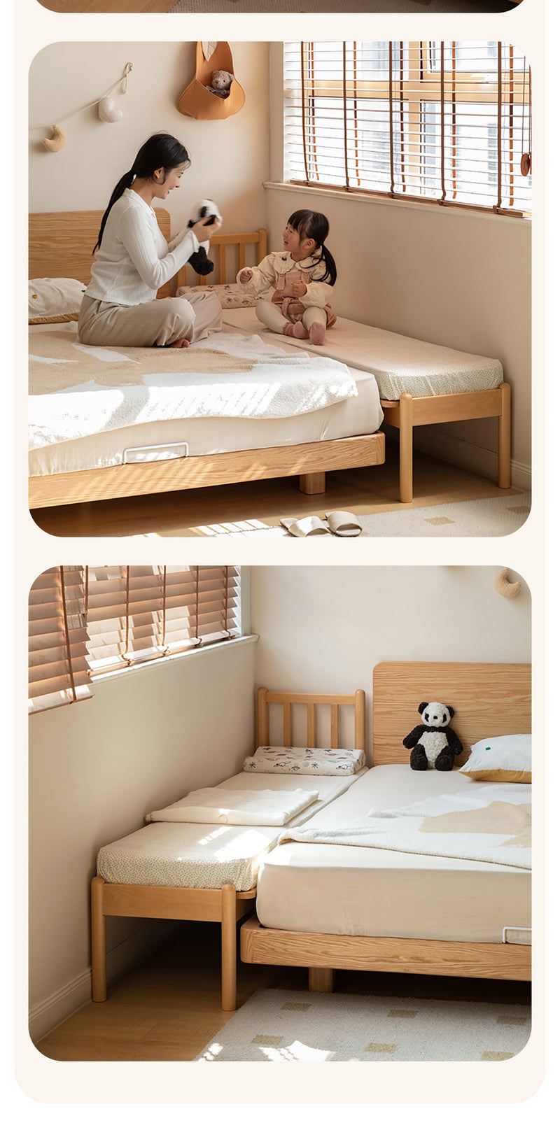 more product details and feature of Scandinavian Beech Wood Height Adjustable Kids Sidecar Bed With Mattress ANCHOR