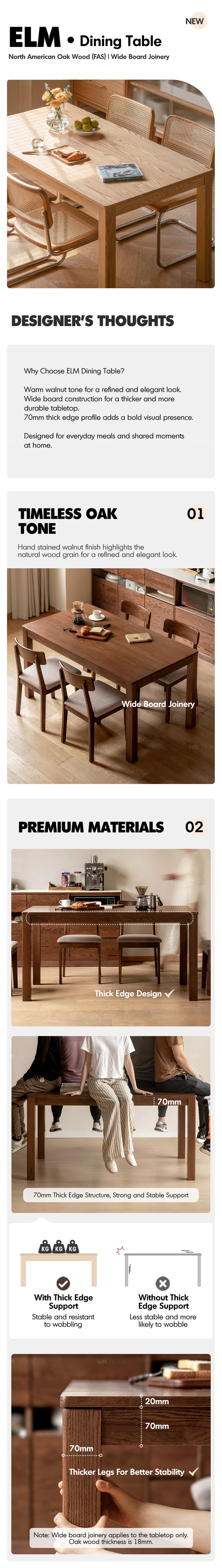 more product details and feature of Scandinavian Oak Wood Dining Table ELM
