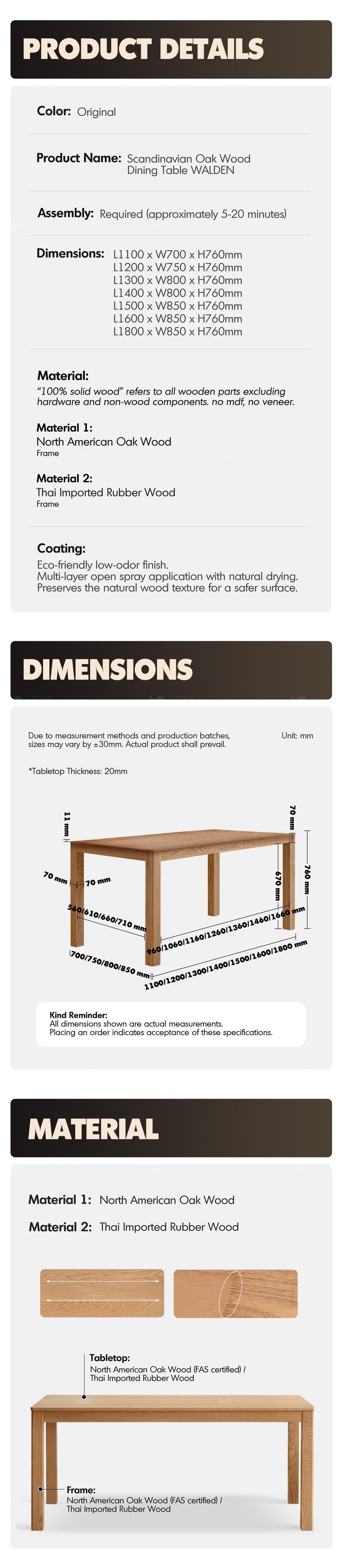 more product details and feature of Scandinavian Oak Wood Dining Table ELM