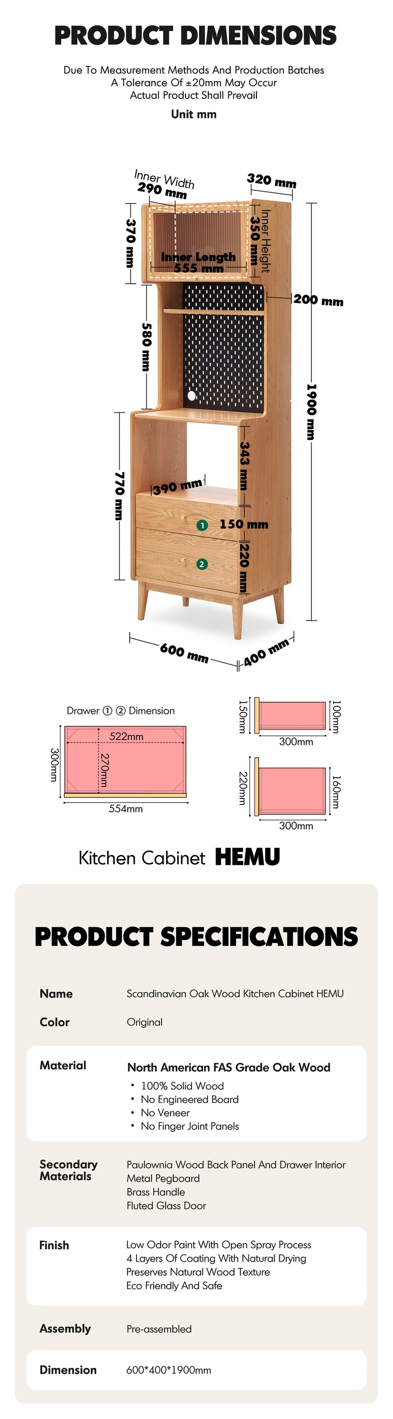 more product details and feature of Scandinavian Oak Wood Kitchen Cabinet HEMU