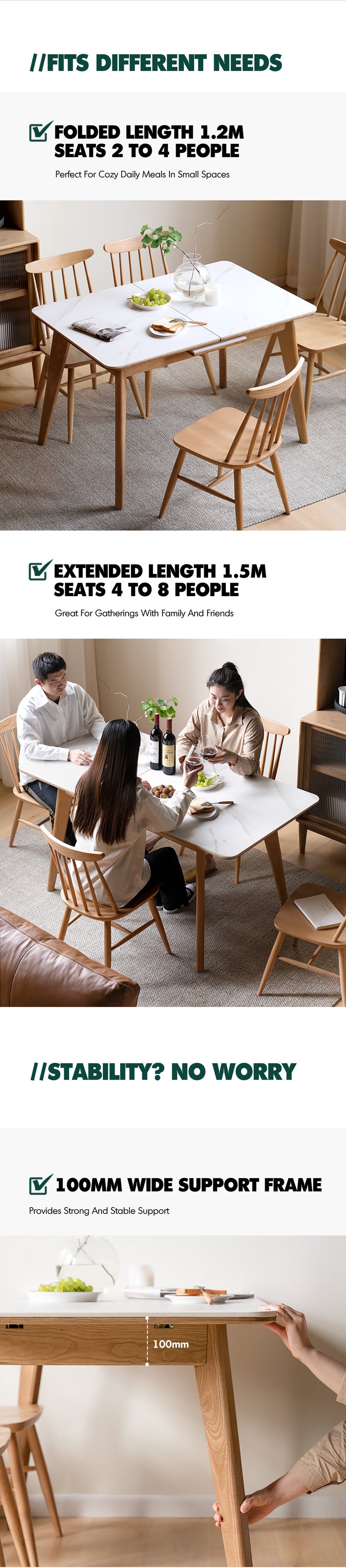 more product details and feature of Scandinavian Oak Wood Sintered Stone Extendable Dining Table SHIFT