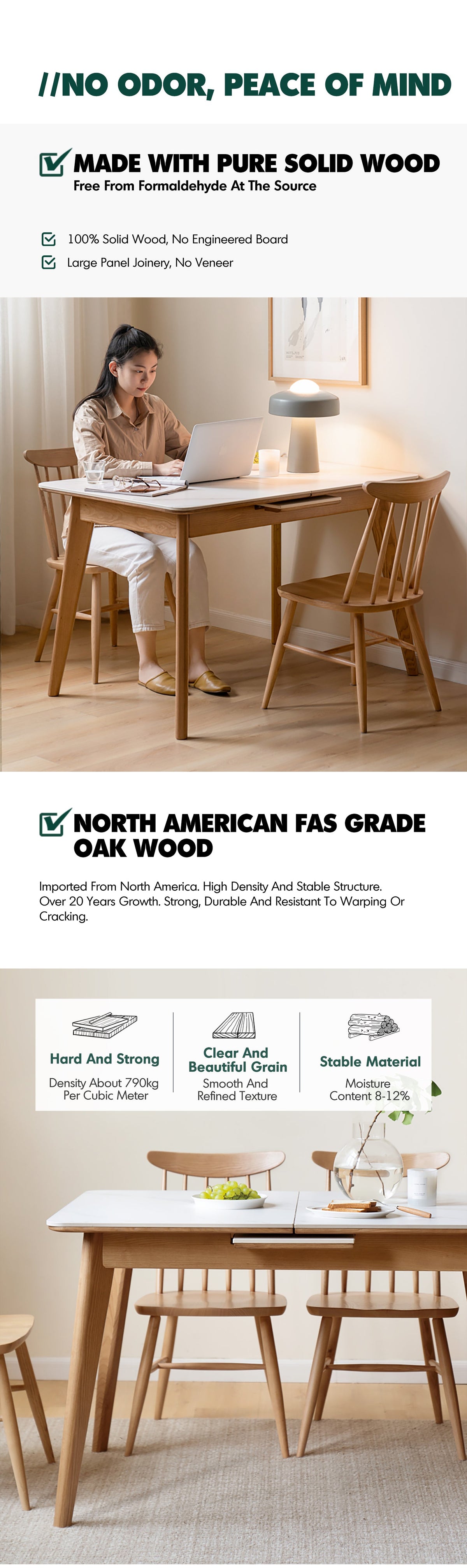 more product details and feature of Scandinavian Oak Wood Sintered Stone Extendable Dining Table SHIFT