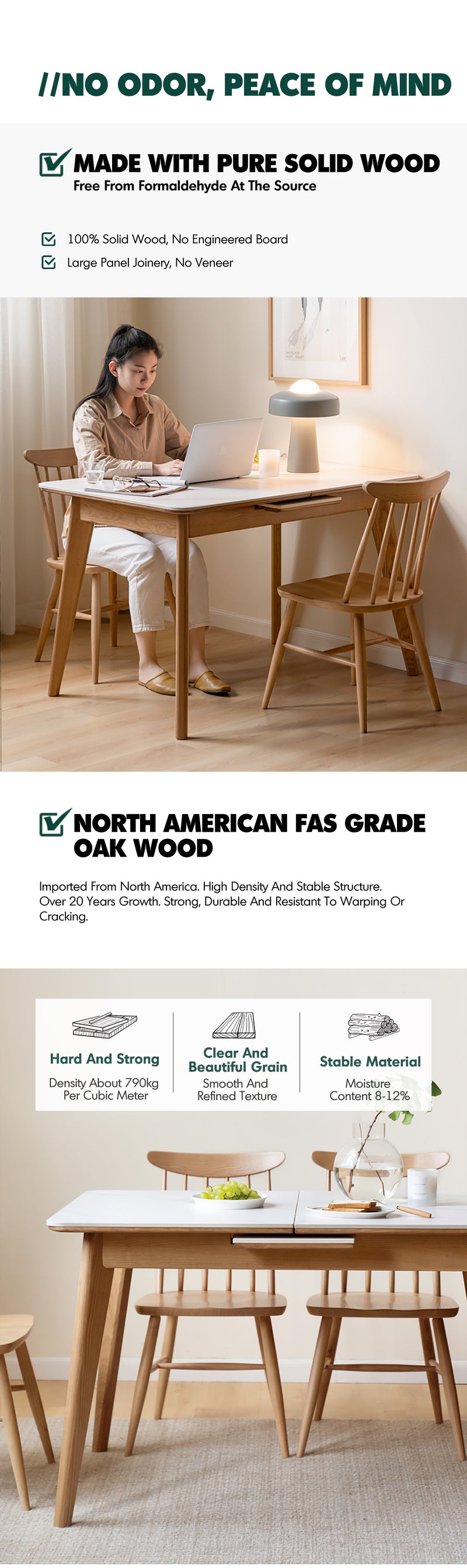 more product details and feature of Scandinavian Oak Wood Sintered Stone Extendable Dining Table SHIFT