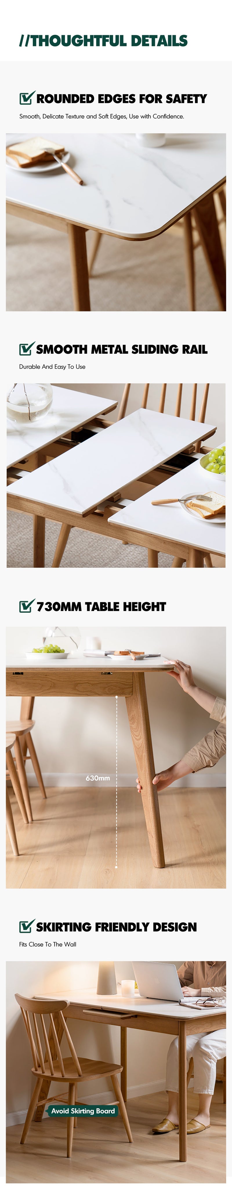 more product details and feature of Scandinavian Oak Wood Sintered Stone Extendable Dining Table SHIFT