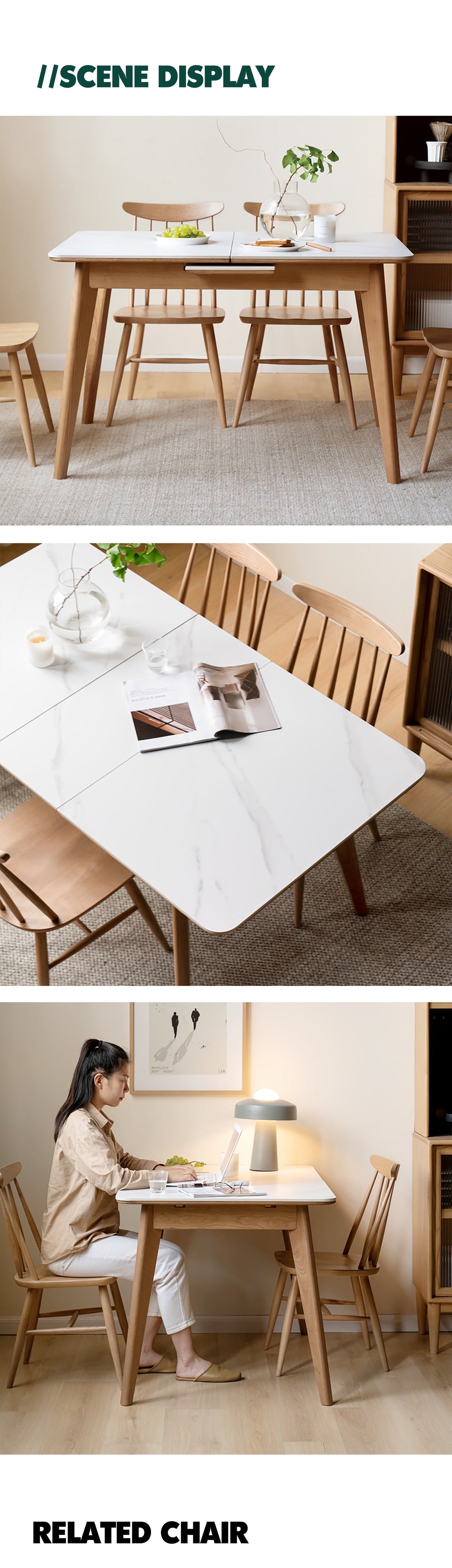 more product details and feature of Scandinavian Oak Wood Sintered Stone Extendable Dining Table SHIFT