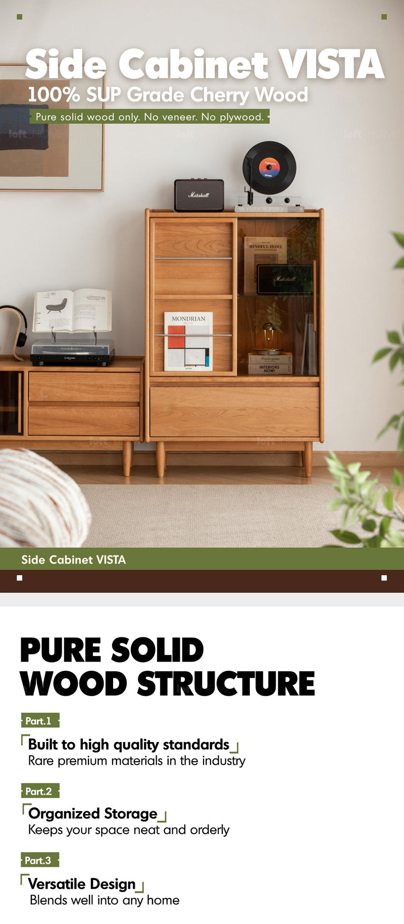 Scandinavian Cherry Wood Side Cabinet VISTA More Details and Instruction