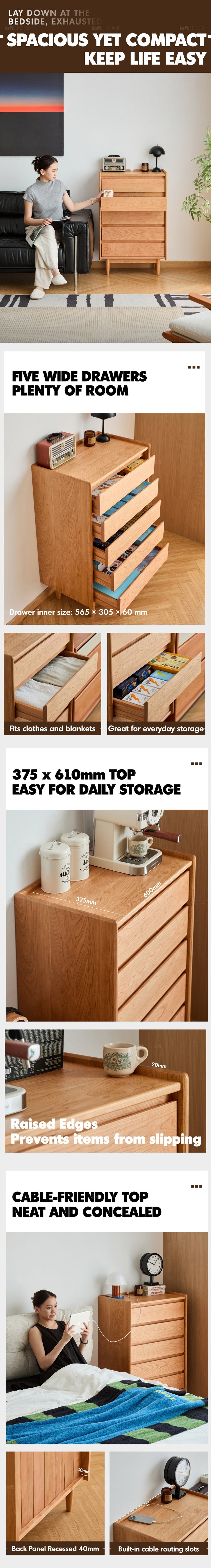 Scandinavian Cherry Wood Chest Of 5 Drawers VISTA More Details and Instruction_4
