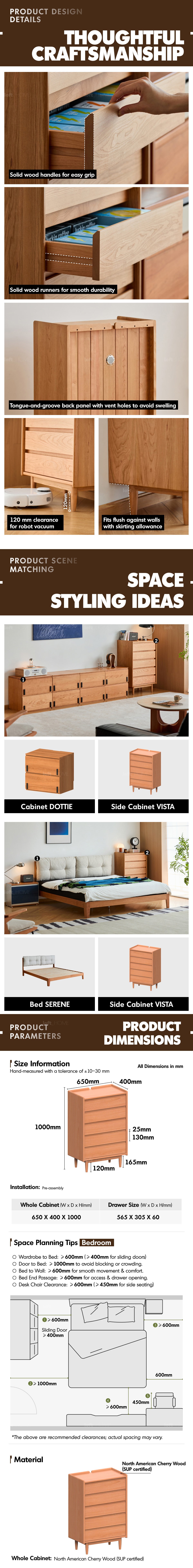 Scandinavian Cherry Wood Chest Of 5 Drawers VISTA More Details and Instruction_5