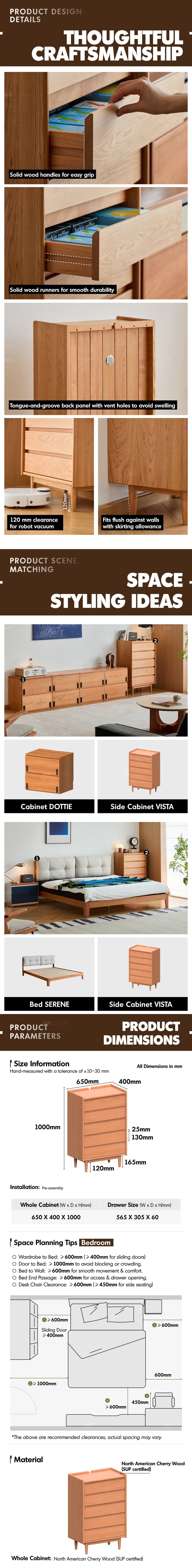 Scandinavian Cherry Wood Chest Of 5 Drawers VISTA More Details and Instruction_5