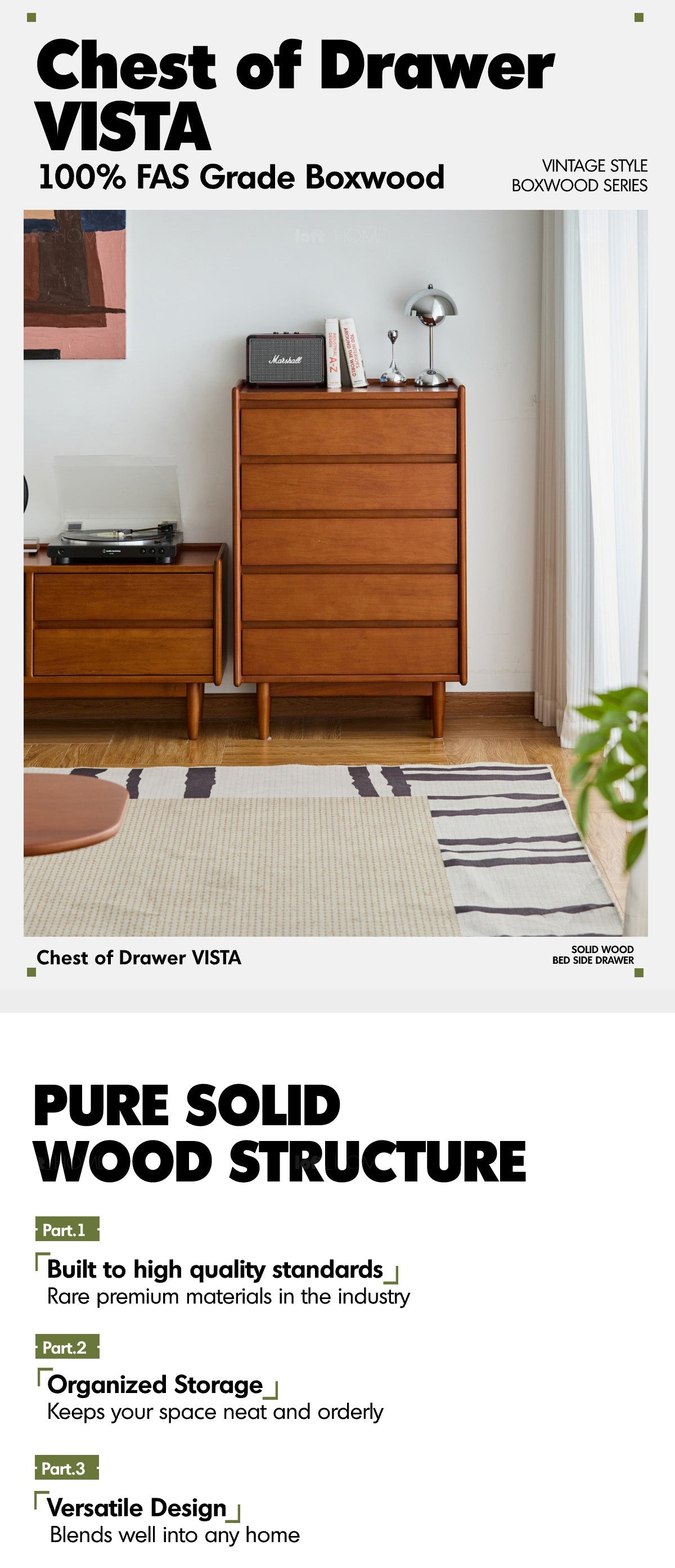 Bauhaus Boxwood Chest Of 5 Drawers VISTA More Details and Instruction