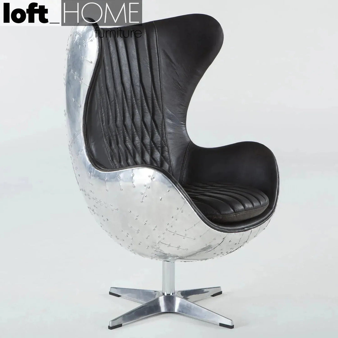Industrial aluminium 1 seater sofa egg in details.