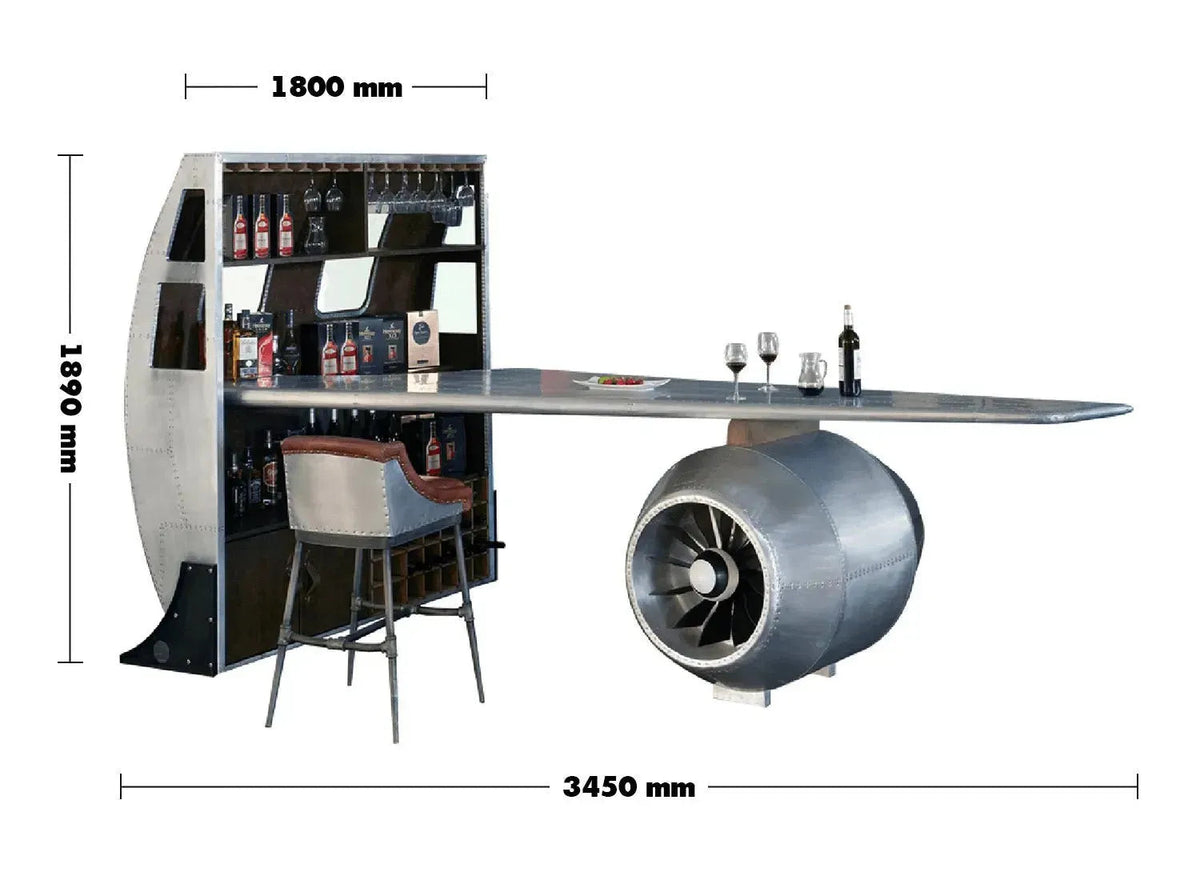 Industrial aluminium bar table aircraft size charts.