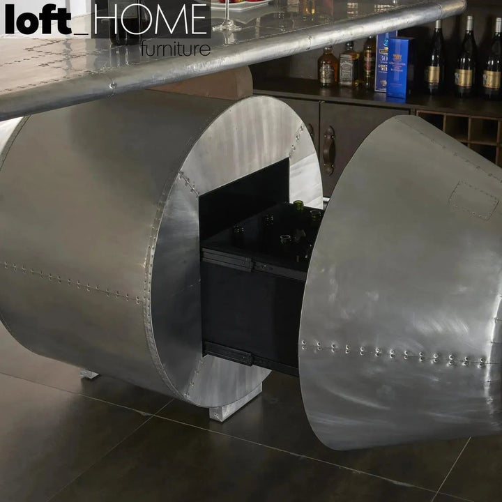 Industrial aluminium bar table aircraft in real life style.
