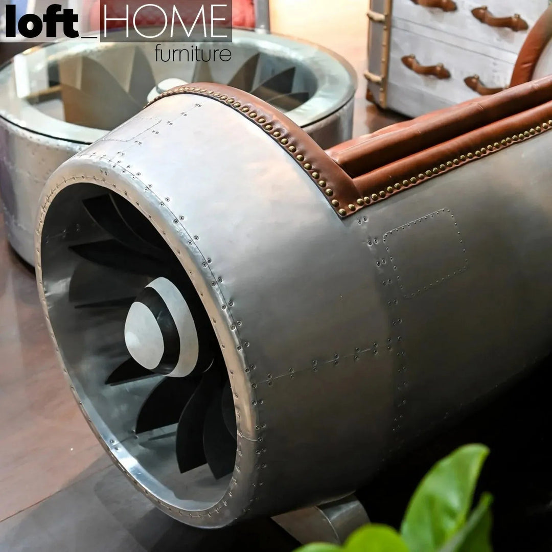 Industrial Aluminium Genuine Leather 2 Seater Sofa ENGINE