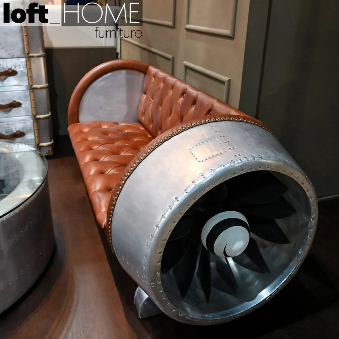 Industrial Aluminium Genuine Leather 2 Seater Sofa ENGINE