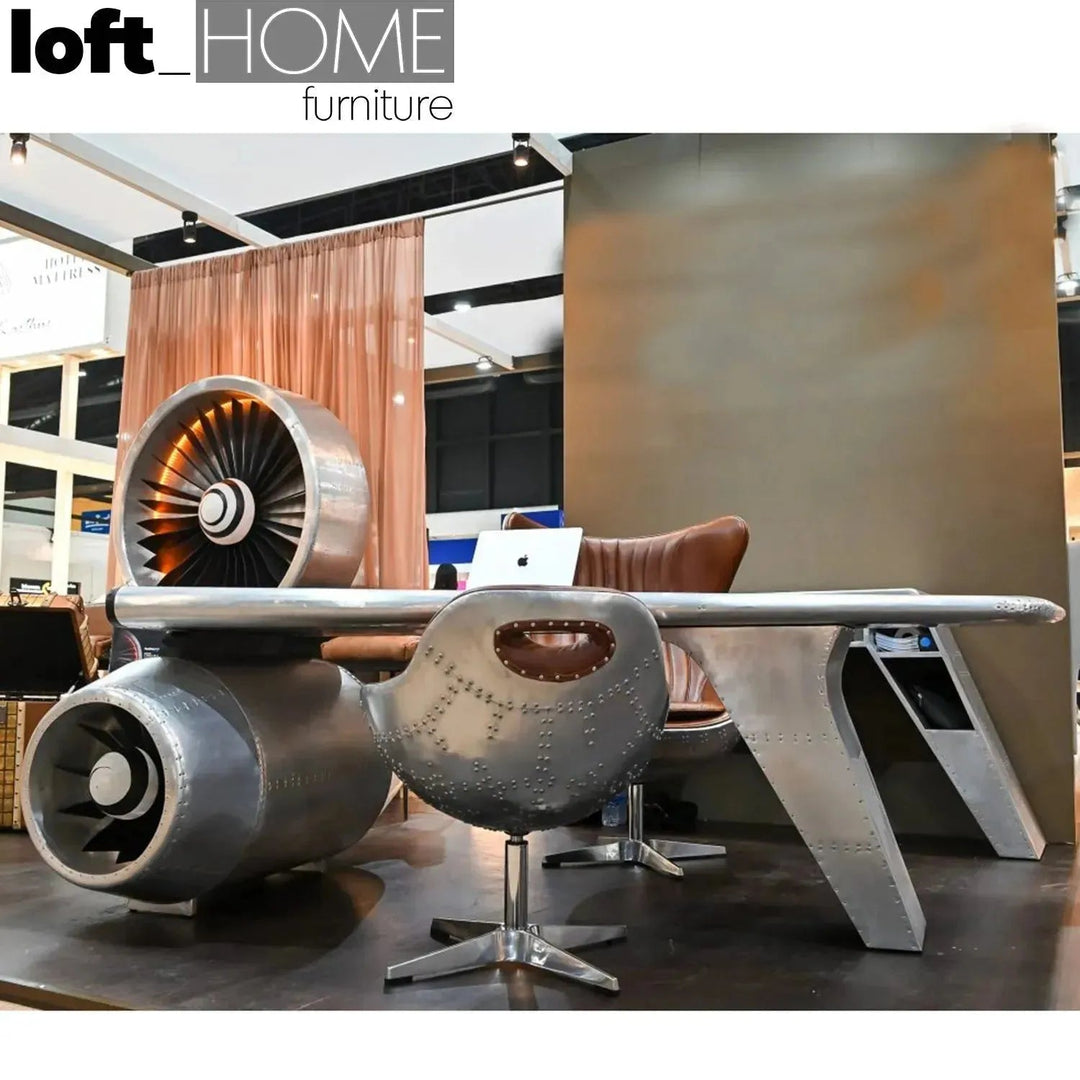 Industrial aluminium study table aircraft engine situational feels.