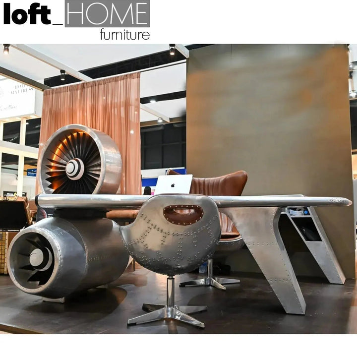 Industrial aluminium study table aircraft engine situational feels.