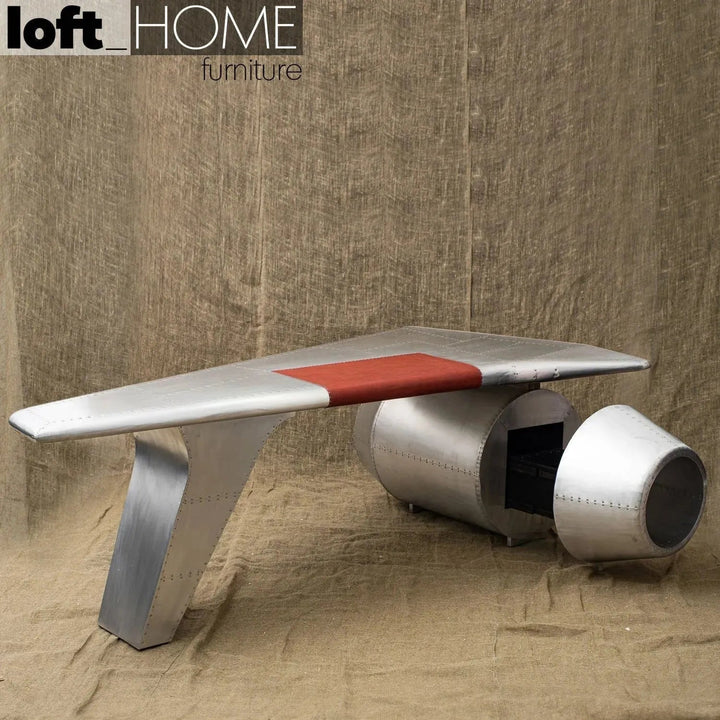 Industrial aluminium study table aircraft engine in real life style.