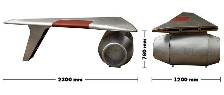Industrial aluminium study table aircraft engine size charts.
