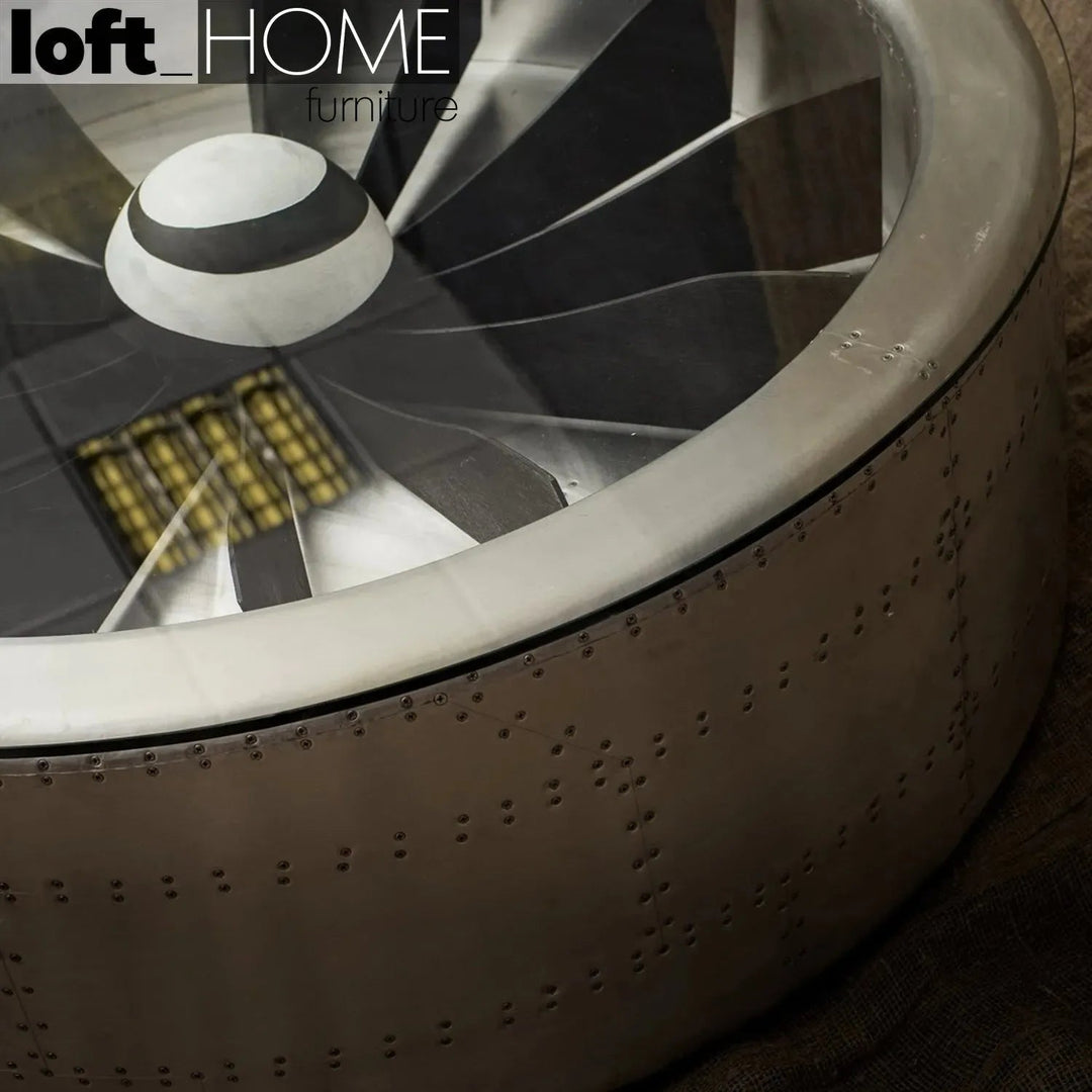 Industrial Aluminium Tempered Glass Coffee Table ENGINE