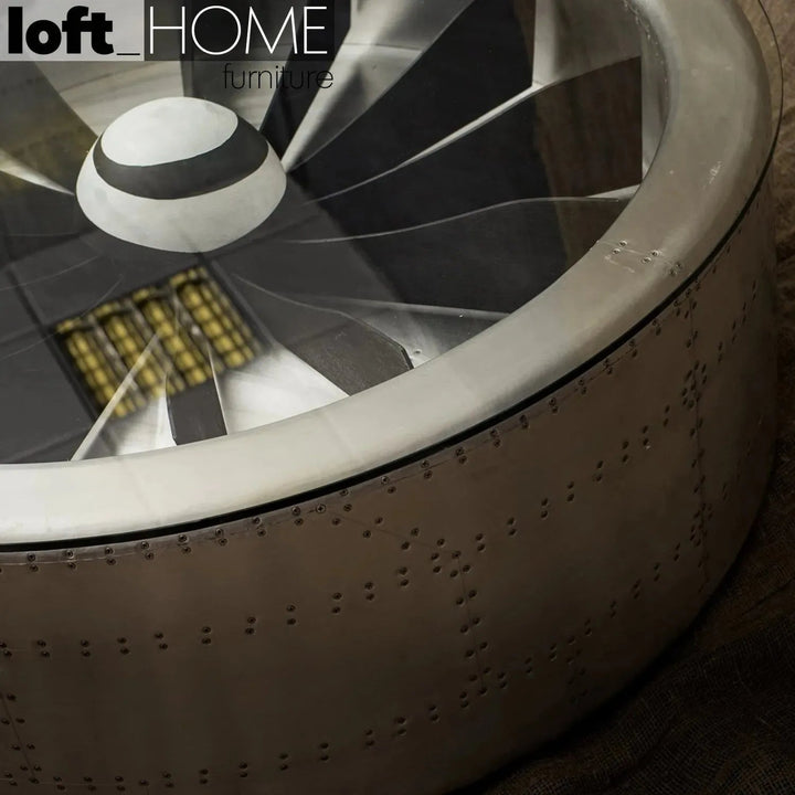 Industrial Aluminium Tempered Glass Coffee Table ENGINE