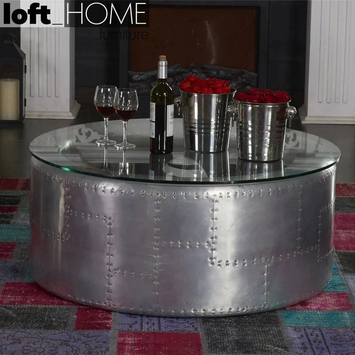 Industrial aluminium tempered glass coffee table engine color swatches.