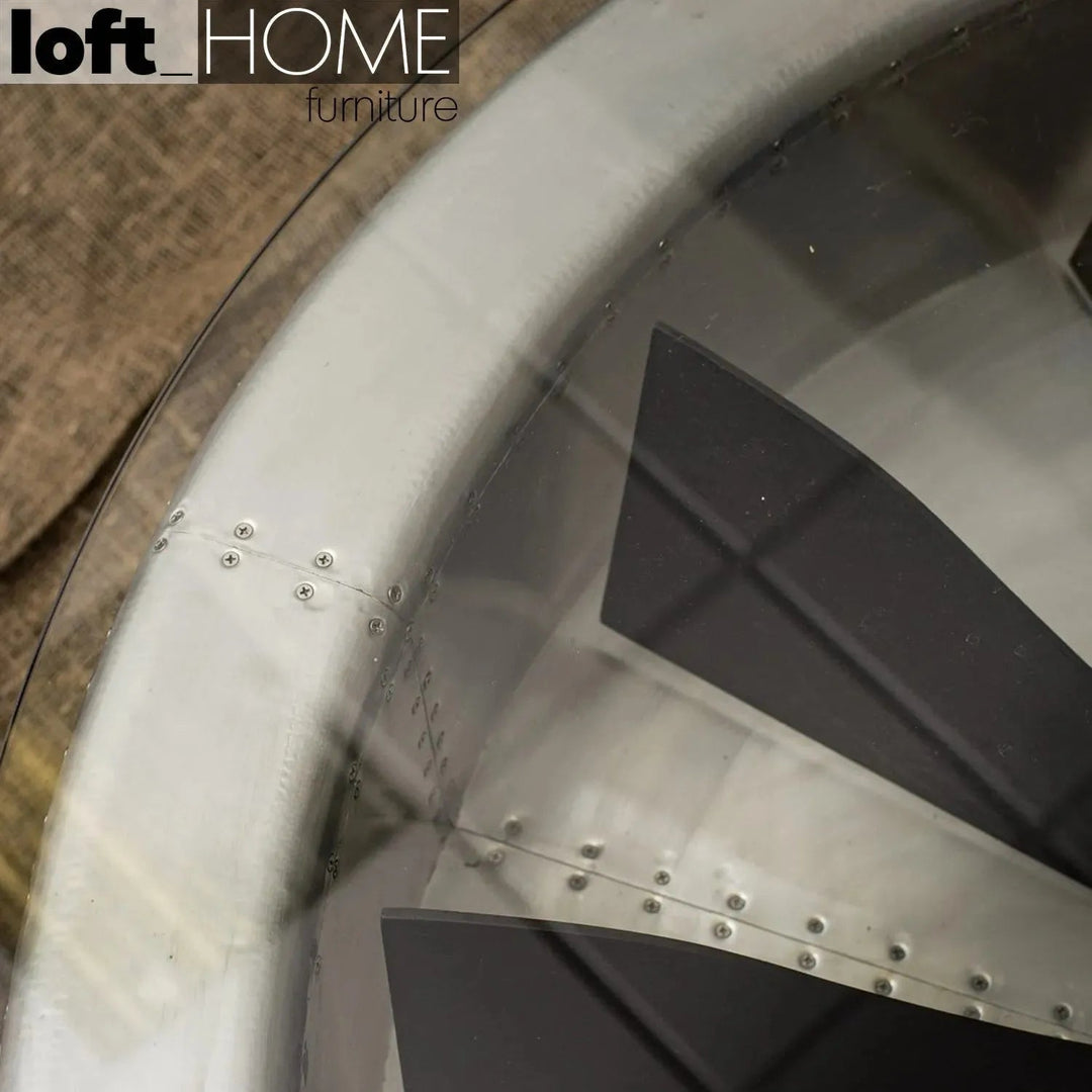 Industrial Aluminium Tempered Glass Coffee Table ENGINE